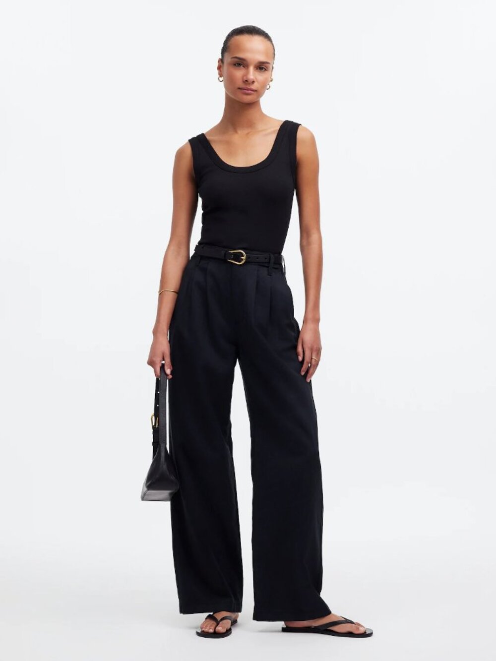 MADEWELL 8 Black Harlow Wide-Leg Pants Linen Slouchy